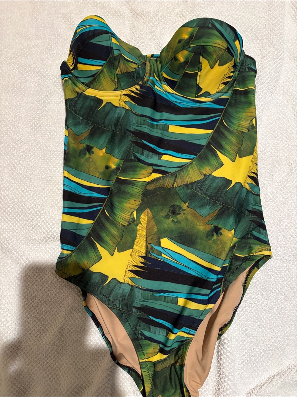 J Crew woman’s Green & Yellow Tropical One-Piece Swimsuit